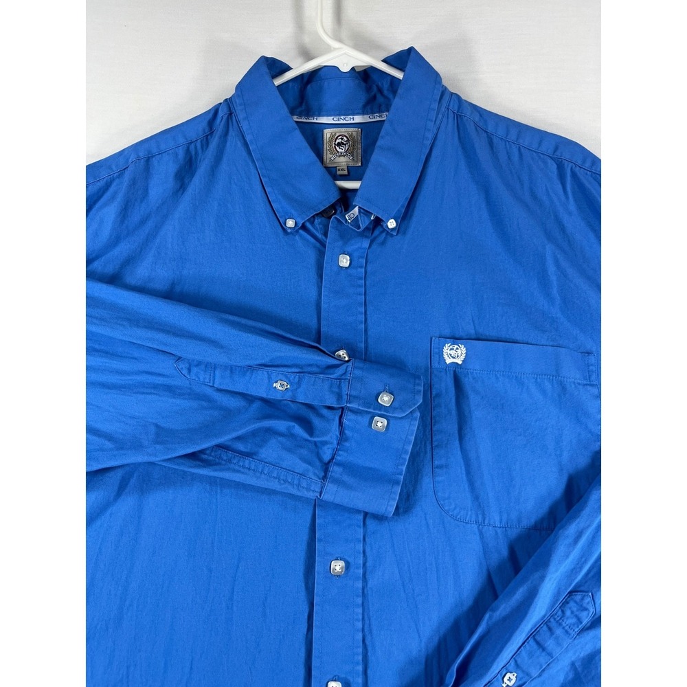 Cinch Mens XXL Blue Long Sleeve Button Down Cotton Western Shirt Solid Pocket